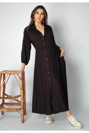 Vestido Longo Saúva Viscose Manga Longa Preta