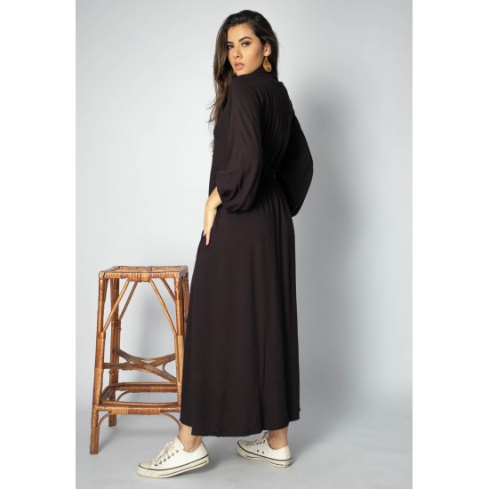 Vestido Longo Saúva Viscose Manga Longa Preta