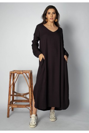 Vestido Midi Viscose Manga Longa Preto