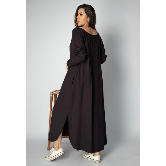 Vestido Midi Viscose Manga Longa Preto