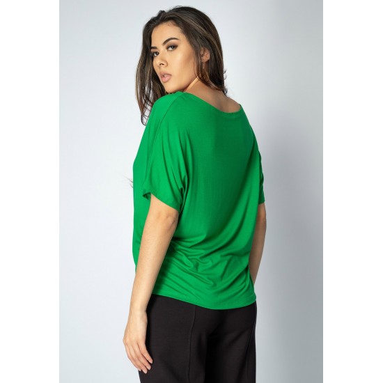 Blusa Básica Morcego Malha Gola Canoa Manga Curta Verde Light