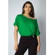 Blusa Básica Morcego Malha Gola Canoa Manga Curta Verde Light