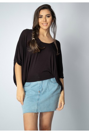Blusa Bata Îandé Malha Preta