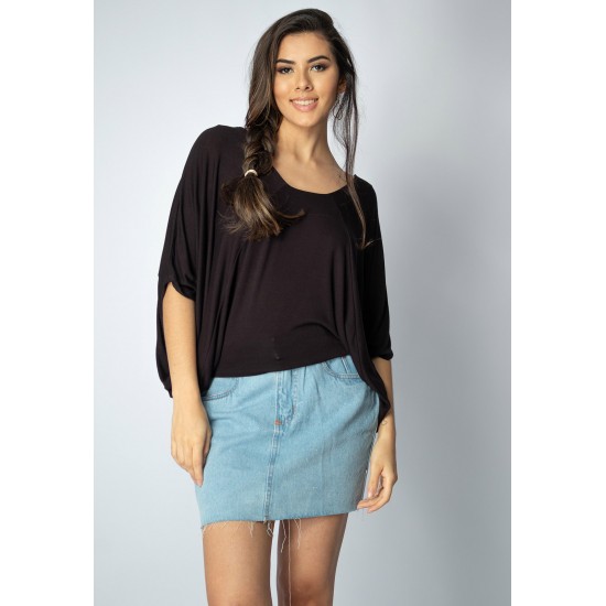 Blusa Bata Îandé Malha Preta