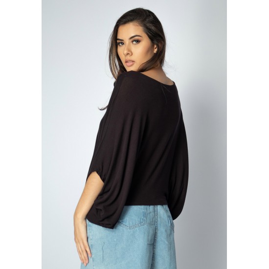 Blusa Bata Îandé Malha Preta