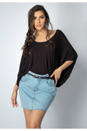 Blusa Bata Îandé Malha Preta