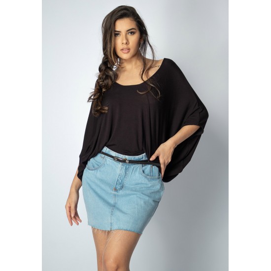 Blusa Bata Îandé Malha Preta