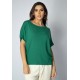Blusa Básica Morcego Malha Gola Canoa Manga Curta Verde Jade