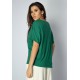 Blusa Básica Morcego Malha Gola Canoa Manga Curta Verde Jade