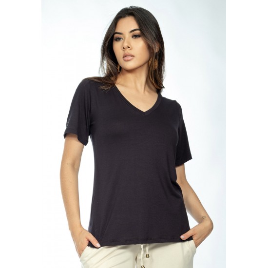 Blusa Carmen Manga Curta Malha Preta
