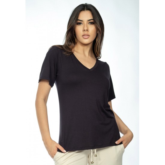 Blusa Carmen Manga Curta Malha Preta