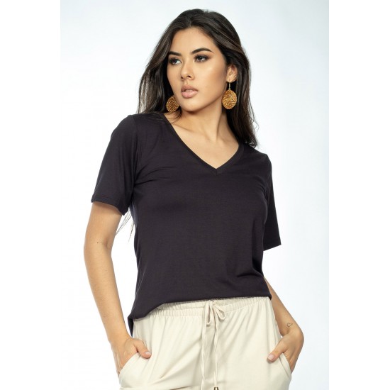Blusa Carmen Manga Curta Malha Preta