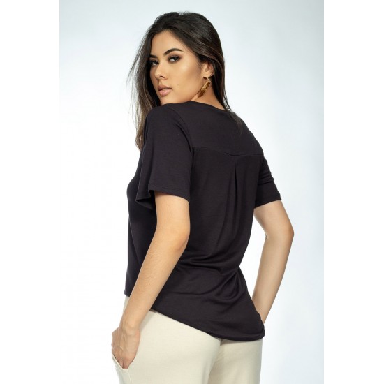 Blusa Carmen Manga Curta Malha Preta