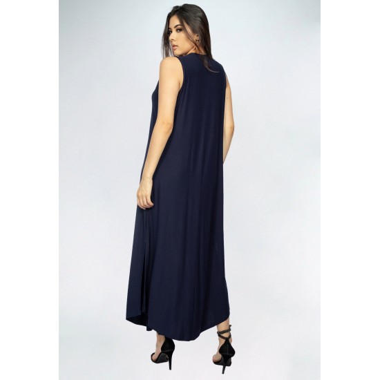 Vestido Longo Acará Malha Azul Marinho