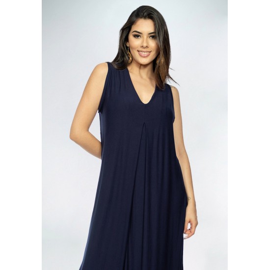Vestido Longo Acará Malha Azul Marinho
