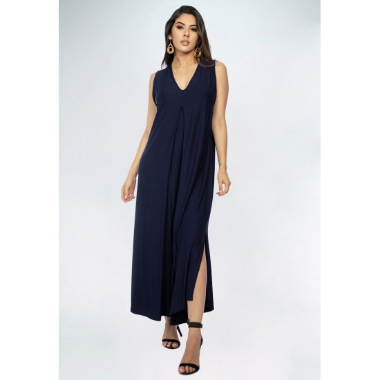 Vestido Longo Acará Malha Azul Marinho
