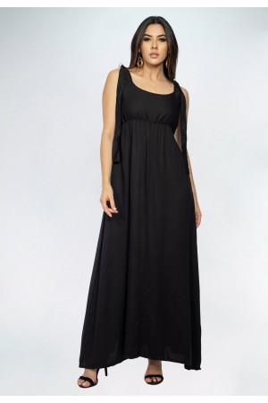 Vestido Longo Apioba Viscose com Amarração no Ombro Preto