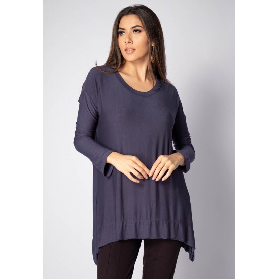 T-Shirt Ampla Malha Manga Longa Azul Marinho
