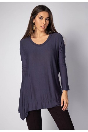 T-Shirt Ampla Malha Manga Longa Azul Marinho