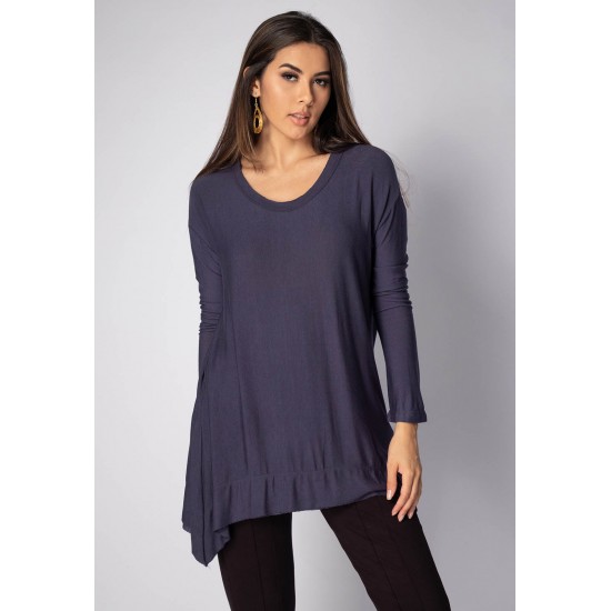 T-Shirt Ampla Malha Manga Longa Azul Marinho