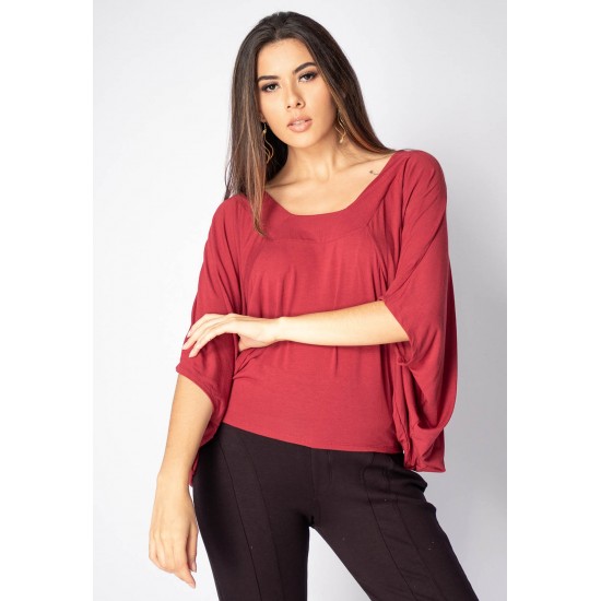 Blusa Bata Îandé Malha Bordô