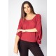 Blusa Bata Îandé Malha Bordô
