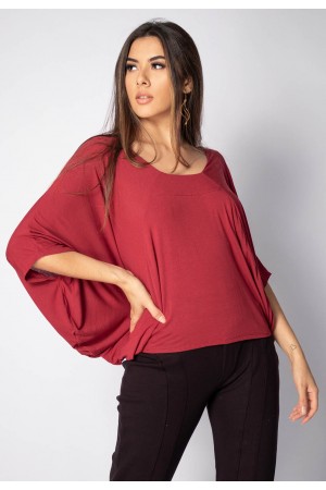 Blusa Bata Îandé Malha Bordô