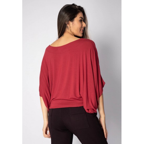 Blusa Bata Îandé Malha Bordô