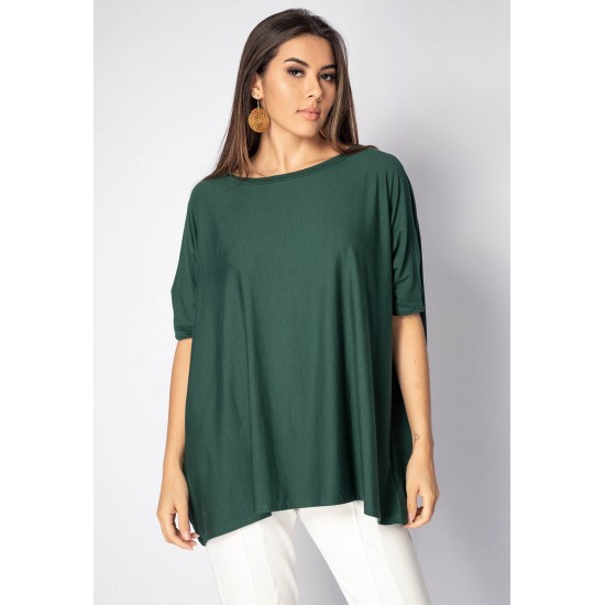 Blusa Ampla Malha Morcego Manga Curta Verde Musgo