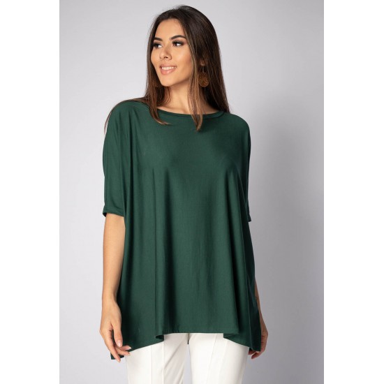 Blusa Ampla Malha Morcego Manga Curta Verde Musgo