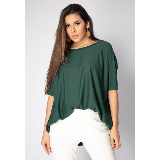 Blusa Ampla Malha Morcego Manga Curta Verde Musgo