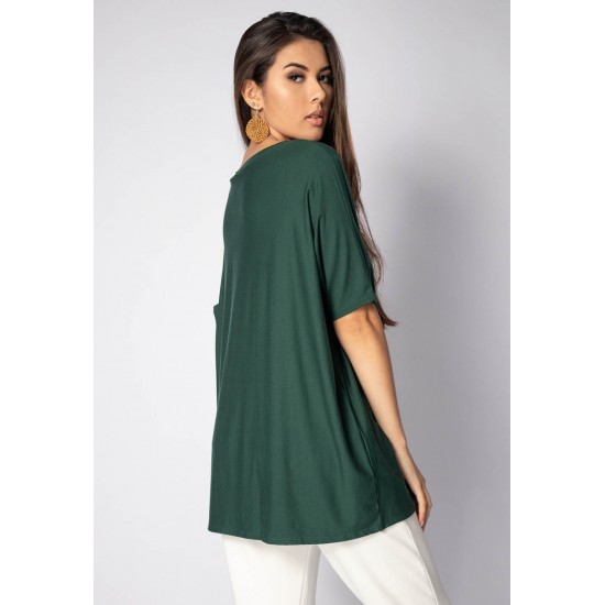 Blusa Ampla Malha Morcego Manga Curta Verde Musgo