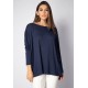 Blusa Ampla Malha Morcego Manga Longa Azul Marinho