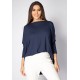 Blusa Ampla Malha Morcego Manga Longa Azul Marinho