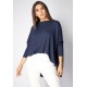 Blusa Ampla Malha Morcego Manga Longa Azul Marinho