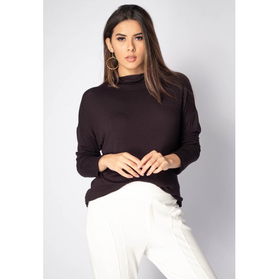 Blusa Malha Gola Alta Manga Longa Preta