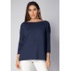 Blusa Canoa Malha Manga 3/4 Azul Marinho