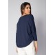 Blusa Canoa Malha Manga 3/4 Azul Marinho