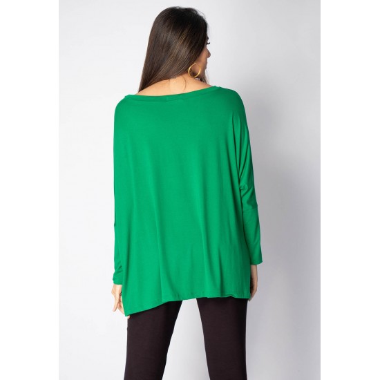 Blusa Ampla Malha Morcego Manga Longa Verde Light