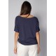 Blusa Básica Morcego Malha Gola Canoa Manga Curta Azul Marinho