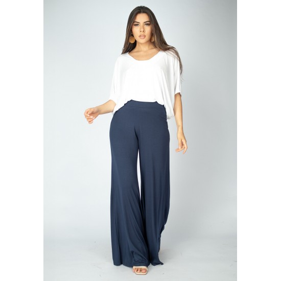 Calça Pantalona Granja Malha Azul Marinho
