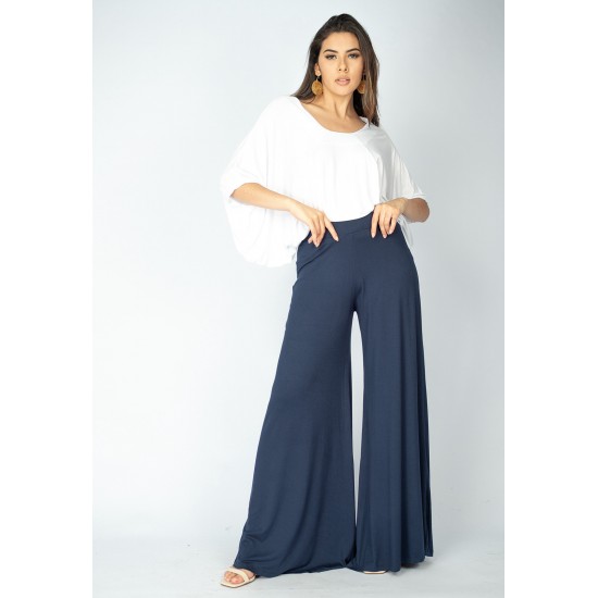 Calça Pantalona Granja Malha Azul Marinho