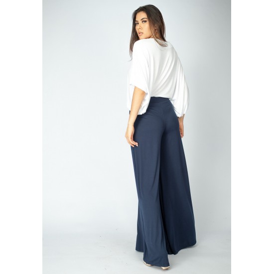 Calça Pantalona Granja Malha Azul Marinho
