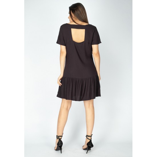 Vestido Curto Viscose Detalhe nas Costas Preto