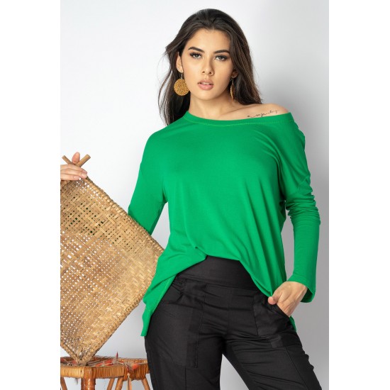 T-Shirt Ampla Malha Manga Longa Verde Light