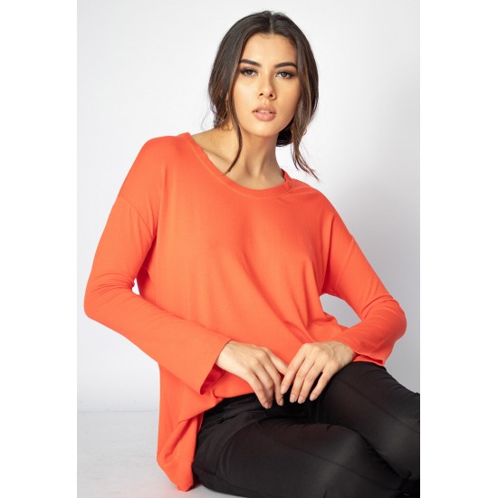 T-Shirt Ampla Malha Manga Longa Laranja