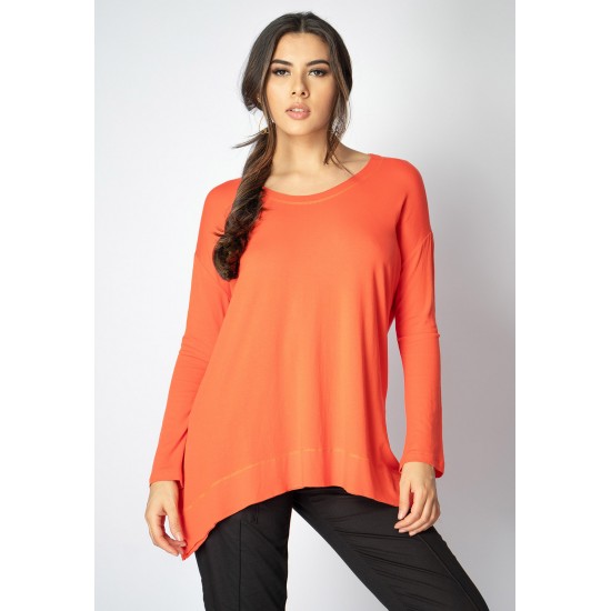 T-Shirt Ampla Malha Manga Longa Laranja