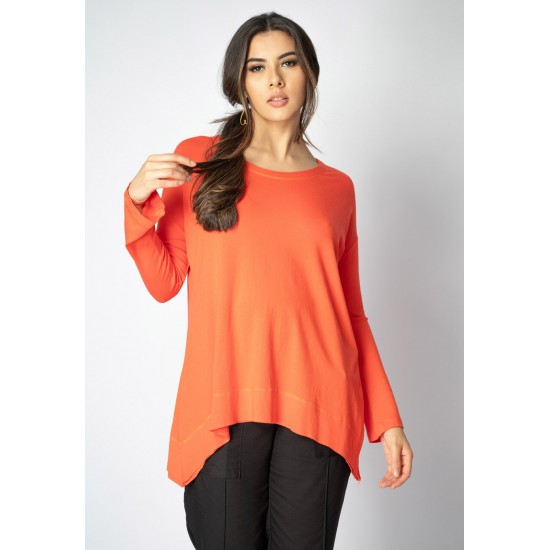 T-Shirt Ampla Malha Manga Longa Laranja