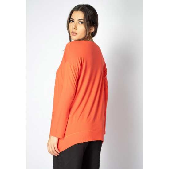 T-Shirt Ampla Malha Manga Longa Laranja