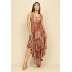 Vestido Midi Baitaca Malha de Bico Estampa Palmas Terra